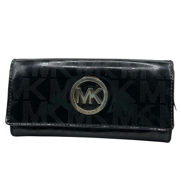 ❤️ Michael Kors Fulton Black Patent Leather Continental Wallet - Picture 8 of 8